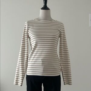 Jcrew M Striped Long Sleeve Top in ivory tan Gold shimmer